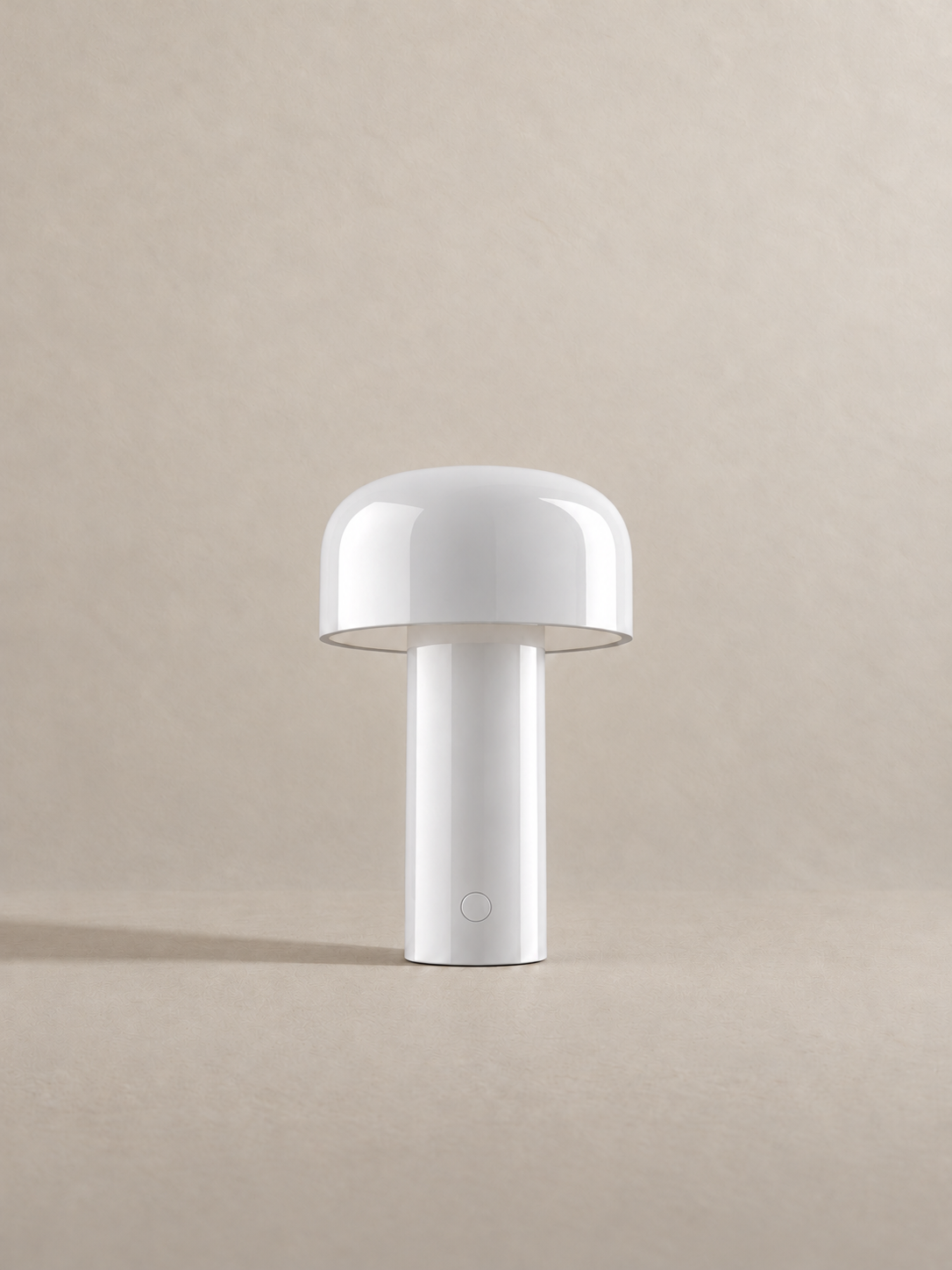 Portable dome lamp in White, light off, warm neutral studio